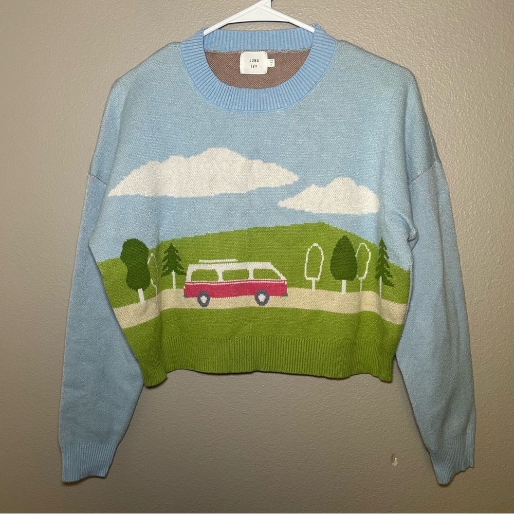 Luna Ivy Anthropologie Cottagecore Scenic Pullover Sweater Women’s Size Small